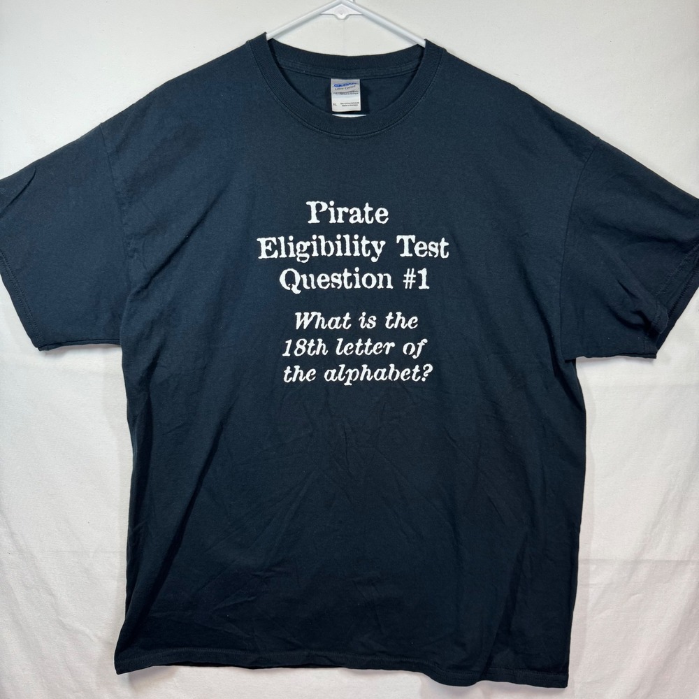 Gildan Pirate Eligibility Test Graphic‎ Print Crew Neck Funny T-Shirt Sz XL